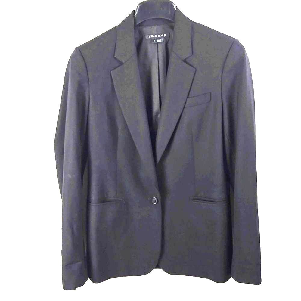 Theory Women’s Black Stretch Virgin Wool Single Button Long Sleeve Blazer Sz 4